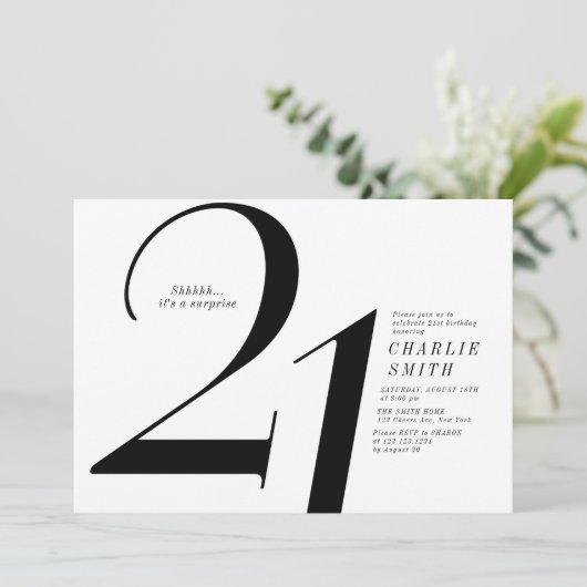 ミニマモダンリスト白黒21歳の誕生日 招待状 (スタンド正面)