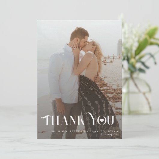 ミニマモダンリスト白黒6枚結婚の写真 サンキューカード (スタンド正面)