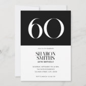 ミニマモダンリスト白黒60誕生日 招待状 (正面)