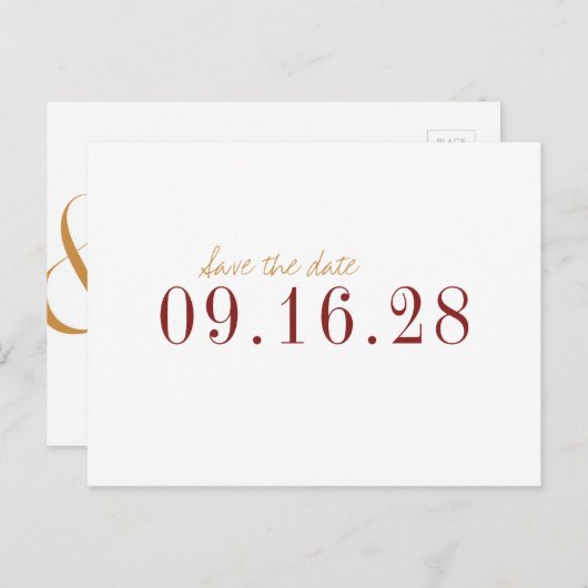 ミニマモダンリスト秋の結婚式日付を保存 案内ポストカード (正面/裏面)