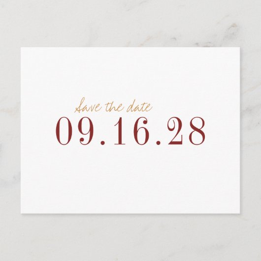 ミニマモダンリスト秋の結婚式日付を保存 案内ポストカード (正面)