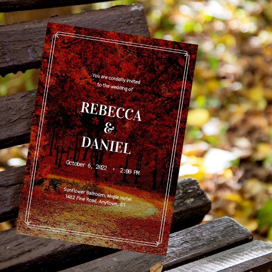 ミニマモダンリスト秋の風光明媚結婚な 招待状