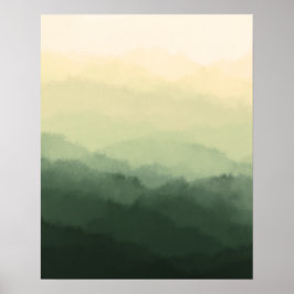 ミニマモダンリスト素朴グリーンマウンテンズ抽象芸術 ポスター