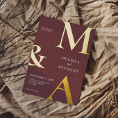 ミニマモダンリスト紫モノグラム結婚ズ 箔招待状