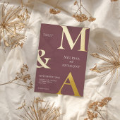 ミニマモダンリスト紫モノグラム結婚ズ 箔招待状