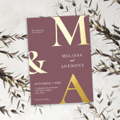 ミニマモダンリスト紫モノグラム結婚ズ 箔招待状