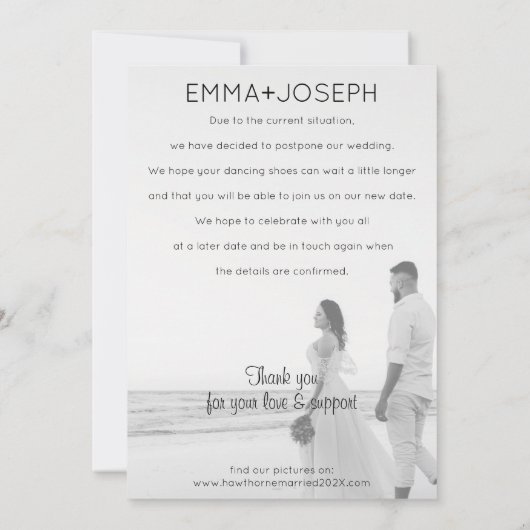 ミニマモダンリスト結婚した写真アナウンスメントカード (裏面)