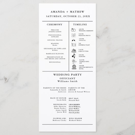 ミニマモダンリスト結婚のインフォグラフィック計画 プログラム (正面)