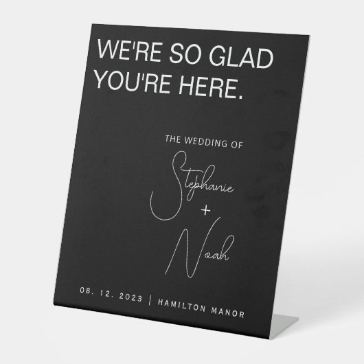 ミニマモダンリスト結婚のウェルカムサインブラック 台座サイン (正面)