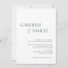 ミニマモダンリスト結婚のダークグリーン招待状