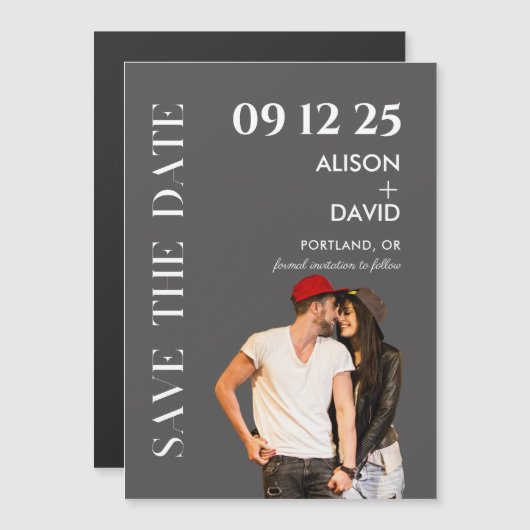 ミニマモダンリスト結婚のテンプレート日付の保存 マグネット招待状 (正面/裏面)