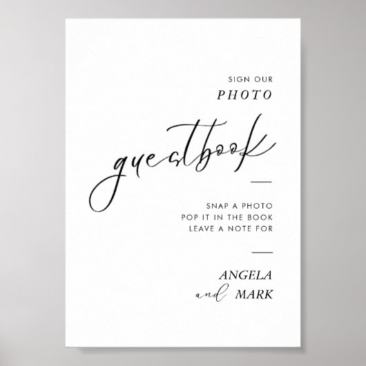 ミニマモダンリスト結婚のフォトゲストブックサイン ポスター (正面)