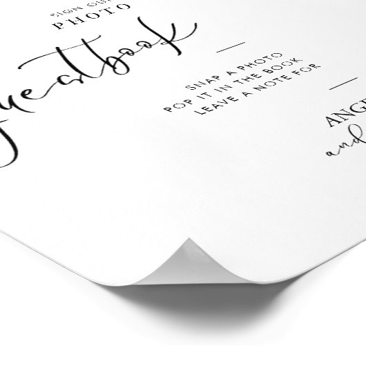 ミニマモダンリスト結婚のフォトゲストブックサイン ポスター (角)