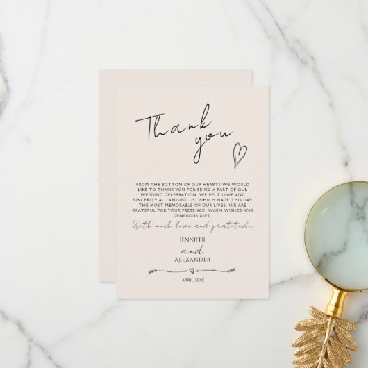 ミニマモダンリスト結婚のフラットサンキューカード サンキューカード (正面/裏面インサイチュ)