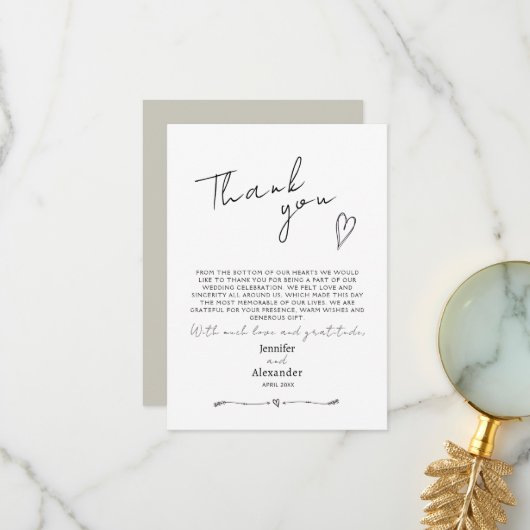 ミニマモダンリスト結婚のフラットサンキューカード サンキューカード (正面/裏面インサイチュ)