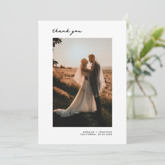 ミニマモダンリスト結婚の写真ありがとうモカ サンキューカード (スタンド正面)