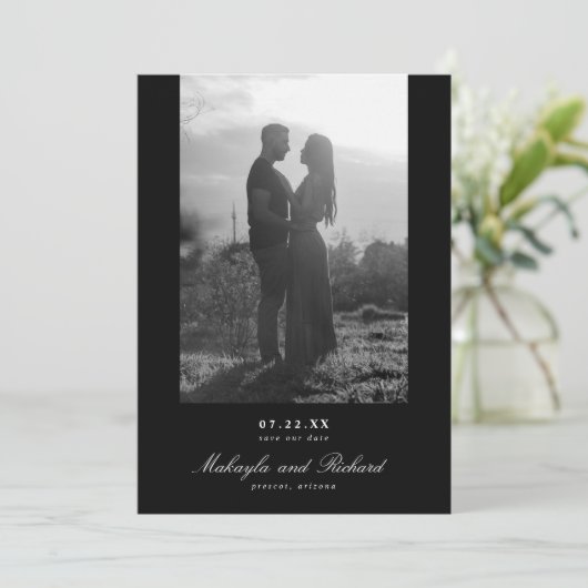 ミニマモダンリスト結婚の写真が日付を保存 セーブザデート (スタンド正面)