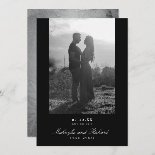 ミニマモダンリスト結婚の写真が日付を保存 セーブザデート (正面/裏面)