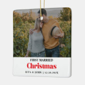 ミニマモダンリスト結婚の初めてのクリスマスメタル セラミックオーナメント (左)