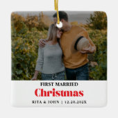 ミニマモダンリスト結婚の初めてのクリスマスメタル セラミックオーナメント (正面)