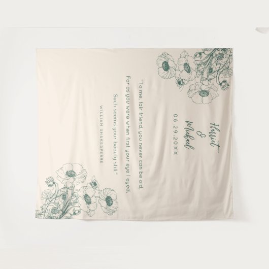 ミニマモダンリスト結婚の背景フローラ引用文 タペストリー (正面(横))