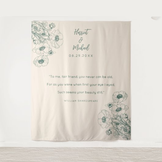 ミニマモダンリスト結婚の背景フローラ引用文 タペストリー (正面)