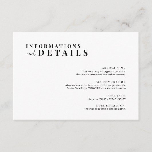 ミニマモダンリスト結婚の詳細カード エンクロージャーカード (正面)