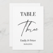 ミニマモダンリスト結婚の3つのテーブル番号カード サンキューカード (正面/裏面)