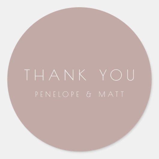ミニマモダンリスト結婚のThanks You Dusty Mauve ラウンドシール (正面)