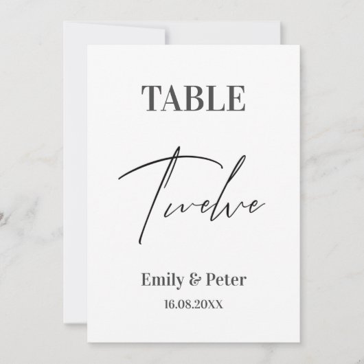 ミニマモダンリスト結婚キュート12テーブル番号 サンキューカード (正面)