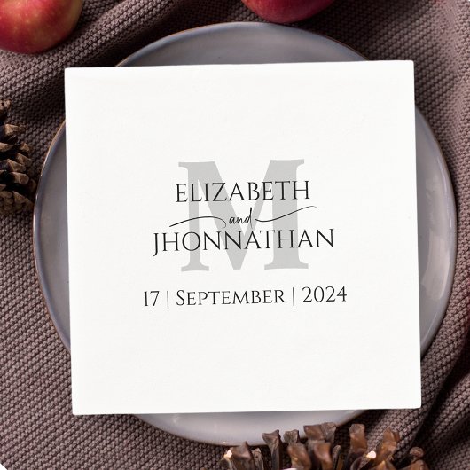 ミニマモダンリスト結婚グレイ・モノグラム スタンダードカクテルナプキン