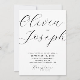 ミニマモダンリスト結婚スクリプトクリーン写真とQR 招待状