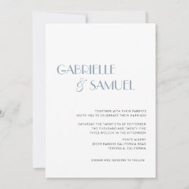 ミニマモダンリスト結婚ズダスティブルー招待状