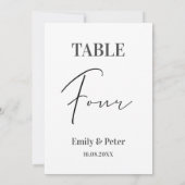 ミニマモダンリスト結婚ホワイトの4つのテーブル番号 サンキューカード (裏面)