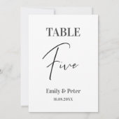 ミニマモダンリスト結婚ホワイトの5つのテーブル番号 サンキューカード (裏面)