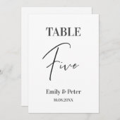 ミニマモダンリスト結婚ホワイトの5つのテーブル番号 サンキューカード (正面/裏面)