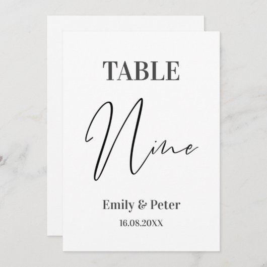 ミニマモダンリスト結婚ホワイトの9テーブル番号 サンキューカード (正面/裏面)