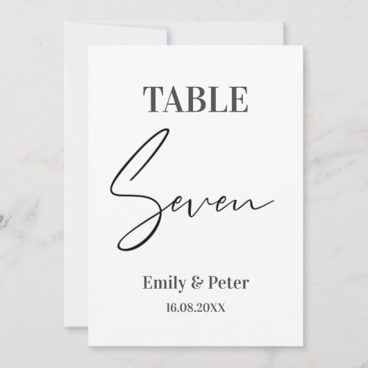 ミニマモダンリスト結婚ホワイトのSEVENテーブル番号 サンキューカード (正面)