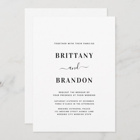 ミニマモダンリスト結婚ホワイト 招待状 (正面/裏面)