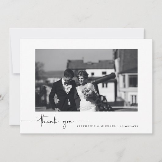 ミニマモダンリスト結婚写真のサンキューカード 招待状 (正面)