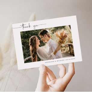 ミニマモダンリスト結婚写真のサンキューカード 招待状