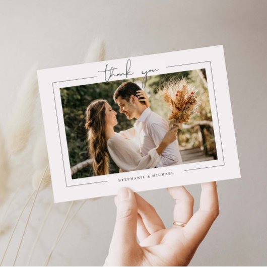 ミニマモダンリスト結婚写真のサンキューカード 招待状