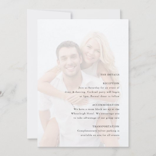 ミニマモダンリスト結婚写真の詳細付き 招待状 (裏面)