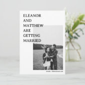 ミニマモダンリスト結婚白黒写真ユニークs セーブザデート (スタンド正面)