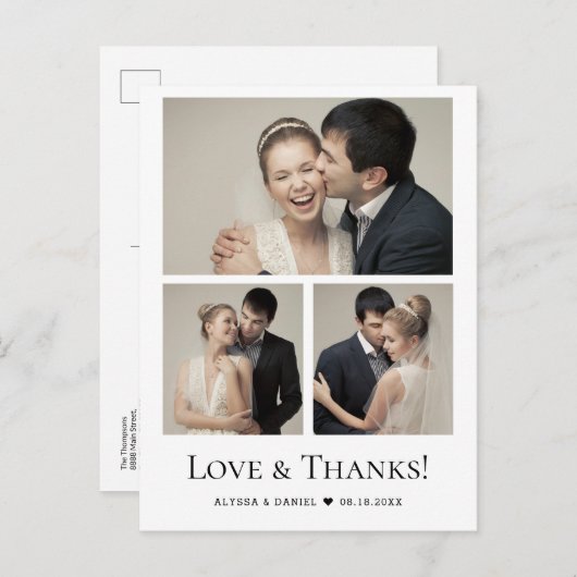 ミニマモダンリスト結婚3枚の感謝してい写真は ポストカード (正面/裏面)