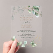 ミニマモダンリスト緑葉ユーカリ結婚ス アクリル招待状 (インサイチュ (ポータブル))
