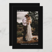 ミニマモダンリスト縦型フォトブラック結婚ズ 招待状 (正面/裏面)