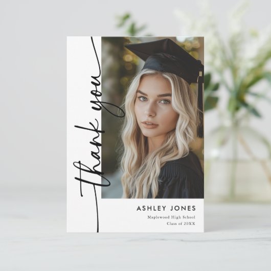 ミニマモダンリスト縦型写真卒業 サンキューカード (スタンド正面)