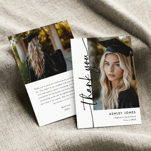 ミニマモダンリスト縦型写真卒業 サンキューカード