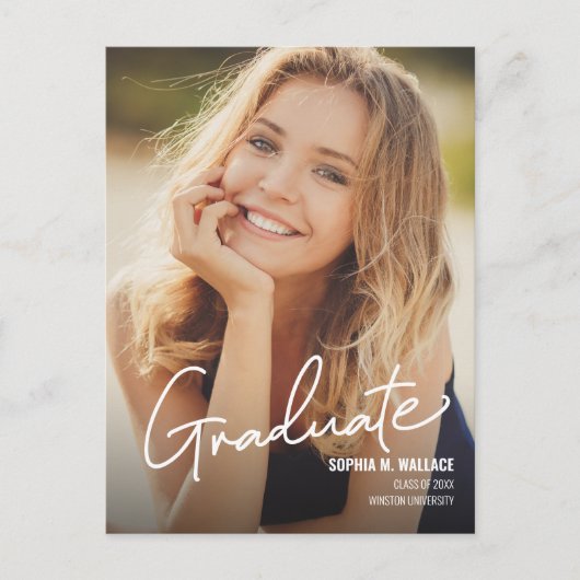 ミニマモダンリスト縦型写真卒業 案内ポストカード (正面)